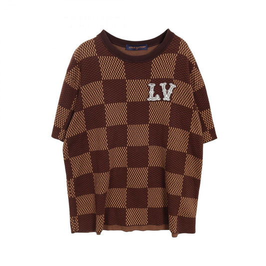 Louis Vuitton Brown Cotton Damier Crew Neck Short Sleeve Top