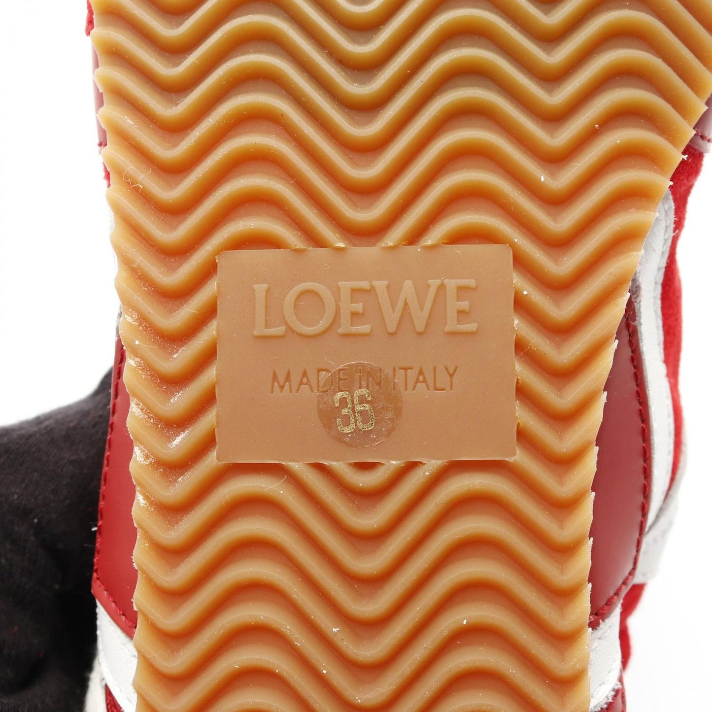 LOEWE Anagram Ballet Runner Sneakers in Red & White Leather