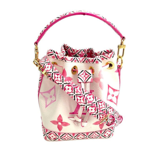 Louis Vuitton Nano Noé White & Pink Monogram Flower Shoulder Bag