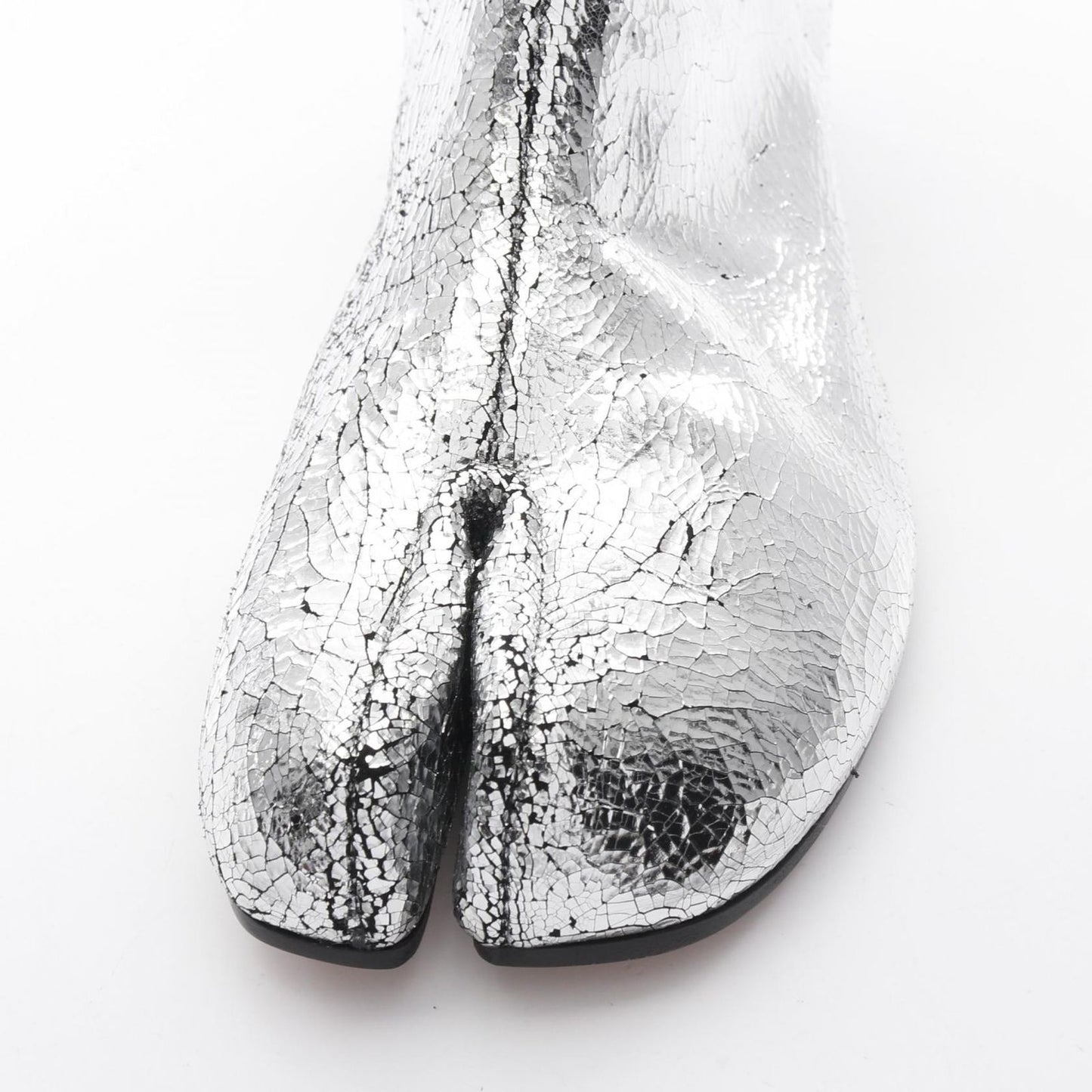 Maison Margiela Tabi Leather Short Boots - Silver, Size 39