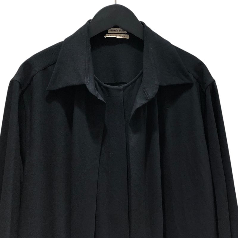 HERMES Layered Shirt Dress in Black Wool - Size 40