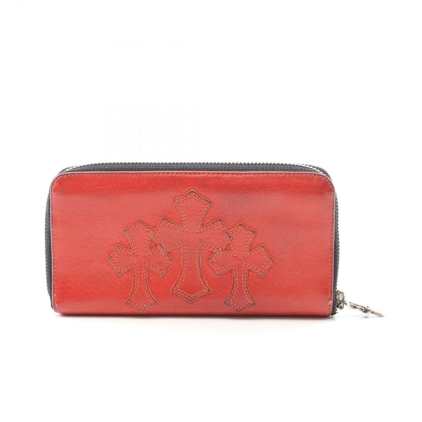 CHROME HEARTS Round Leather Wallet in Red - Exquisite Craftsmanship