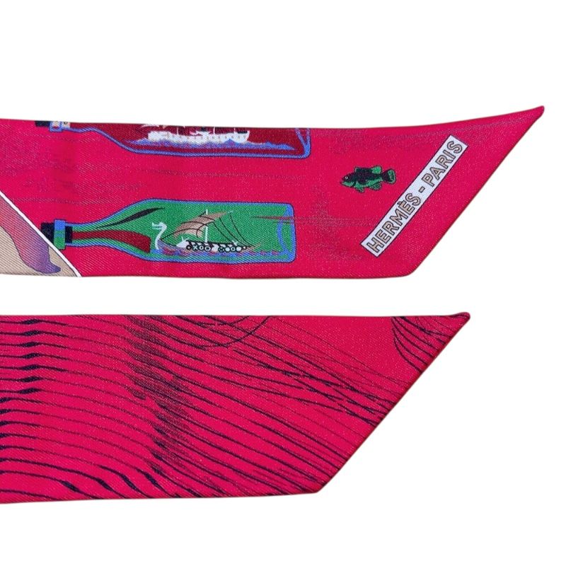 HERMES Caleche Mors et Bouteilles Twilly Scarf in Bordeaux Multi