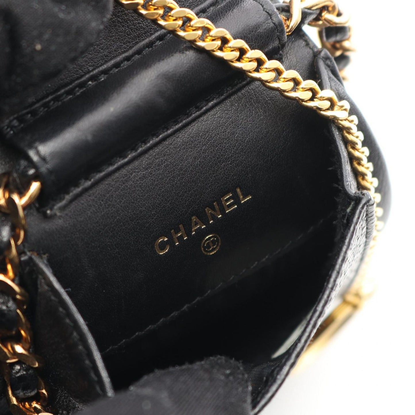 CHANEL Coco Mark Black Calfskin Chain Pouch - Timeless Elegance