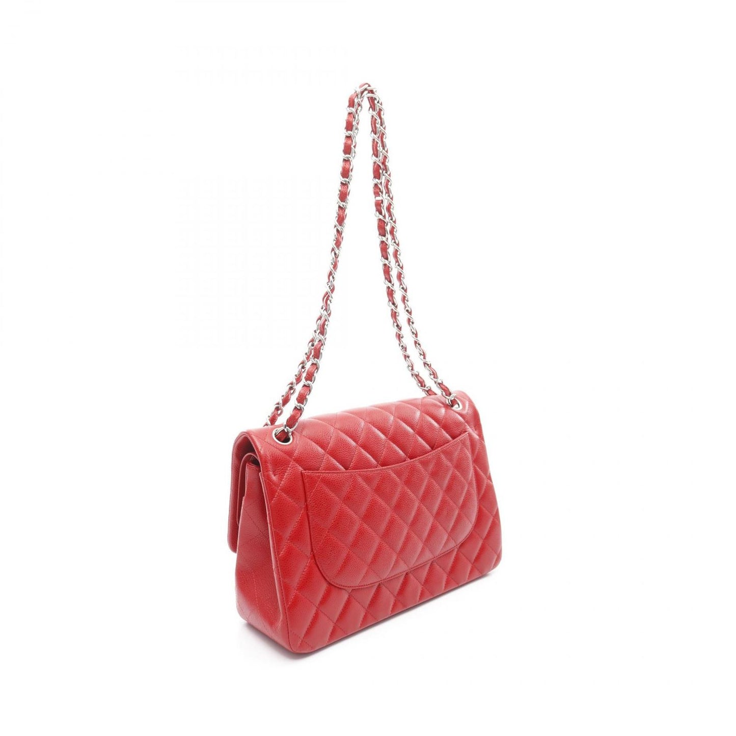 CHANEL Classic De Camellia 30 Large W Flap Shoulder Bag - Red Caviar