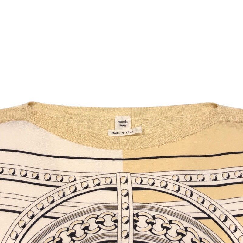 HERMES Ivory Silk Twill Rêve Short Sleeve Knit - Size 34