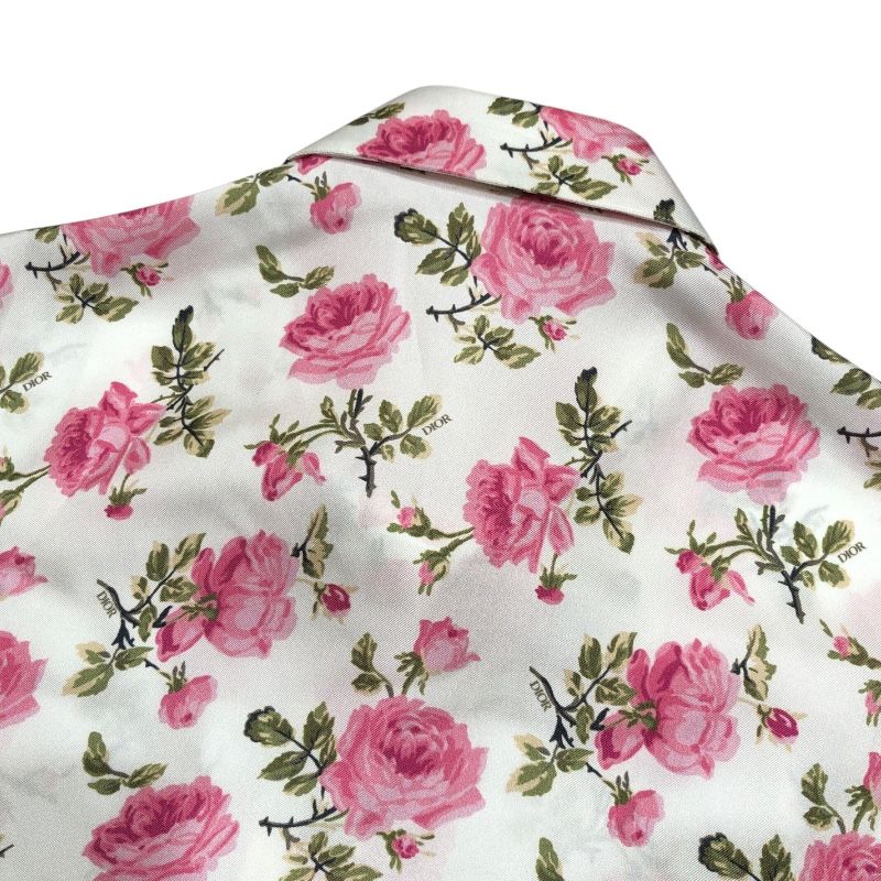 Christian Dior Floral Silk Short Sleeve Shirt - White, Size 39