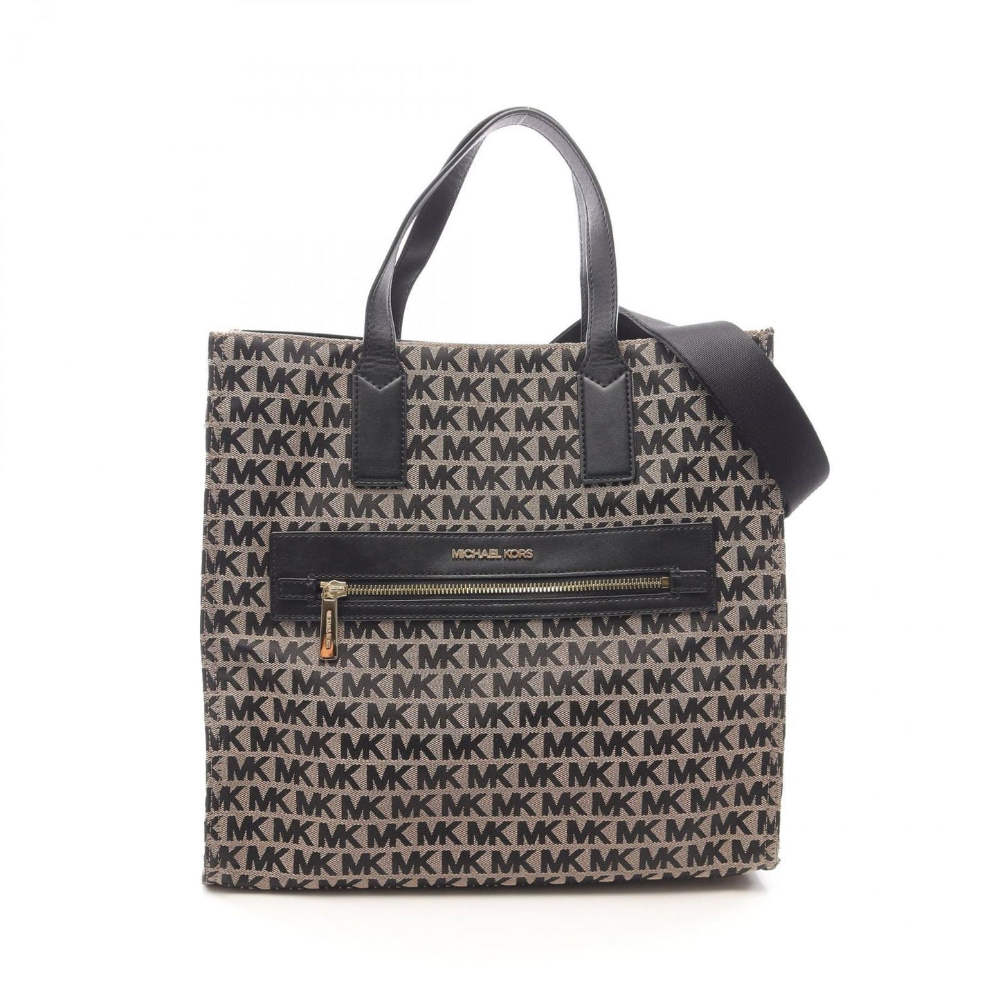 Michael Kors Beige & Black Canvas Leather Tote Bag - Timeless Elegance