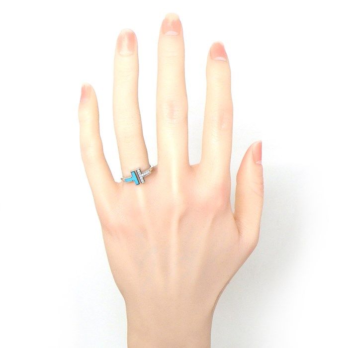 Tiffany & Co. T Wire Ring with Turquoise & Diamonds in K18WG