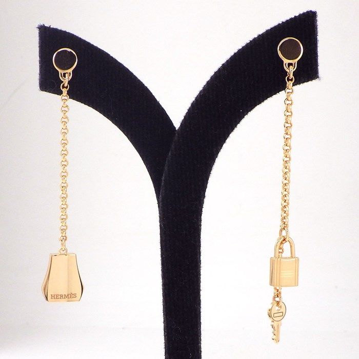 HERMES Kelly Cadenas Drop Earrings in K18 Pink Gold