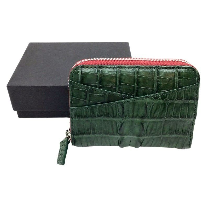 Exquisite Green Crocodile Leather Round Zipper Card Case