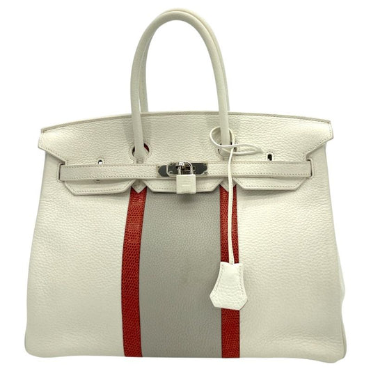 HERMES Birkin 35 Club - White, Grey, and Sangue with Silver Hardware