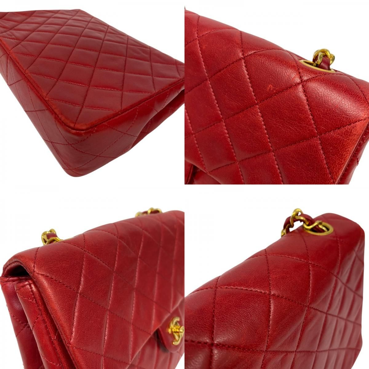 CHANEL Matelassé Chain Shoulder Bag in Red with Gold Hardware
