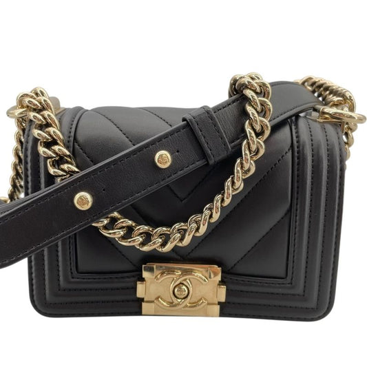 CHANEL Boy Chanel 15 V-Stitch Black Lambskin Shoulder Bag
