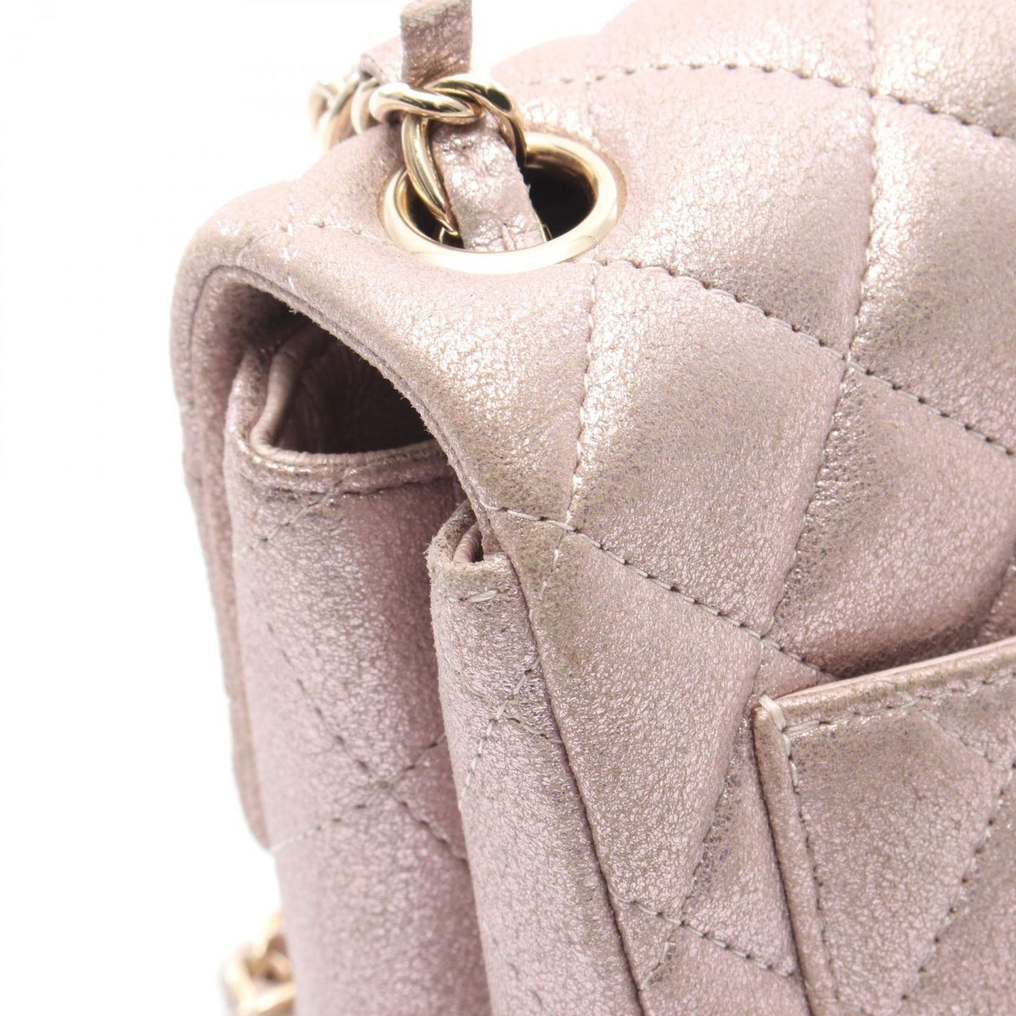 CHANEL Mini Matelassé Shoulder Bag in Metallic Light Pink