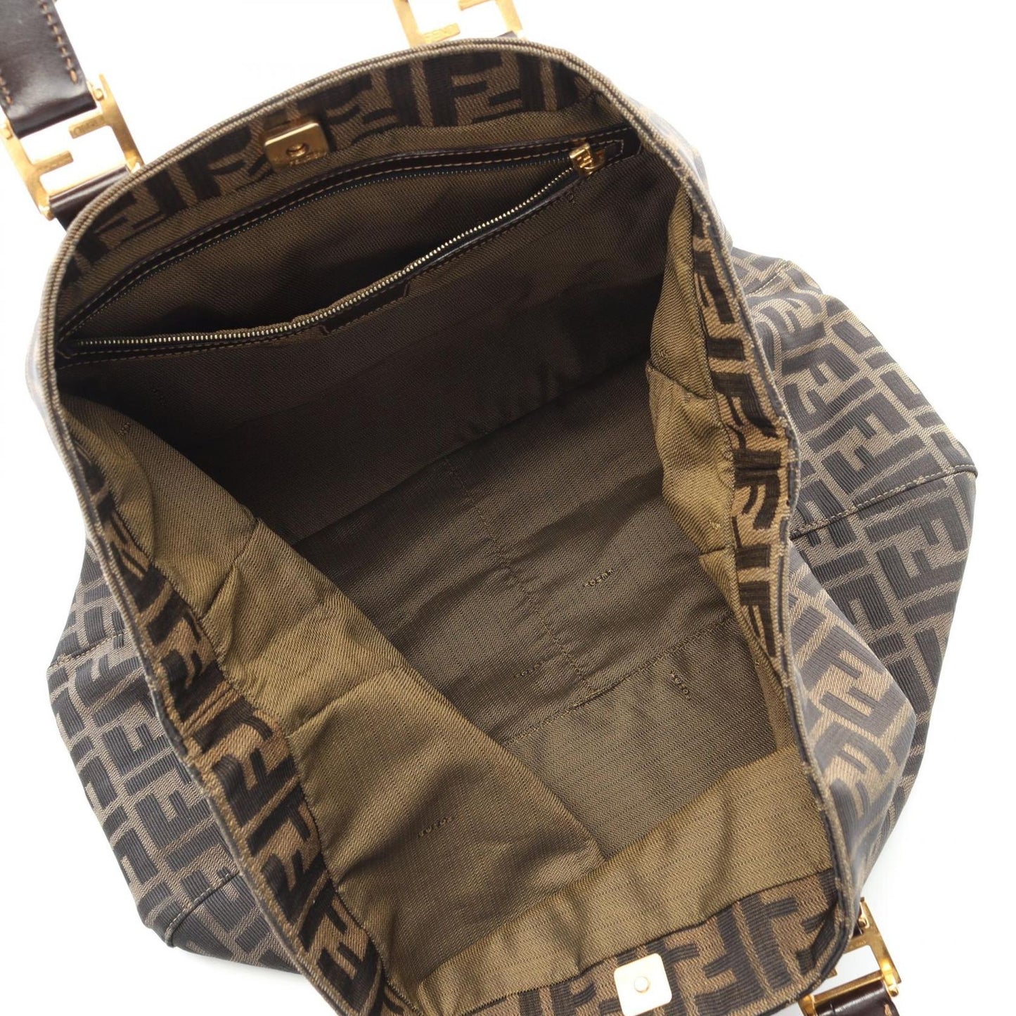 FENDI Zucca Canvas & Leather Tote Bag - Black/Khaki