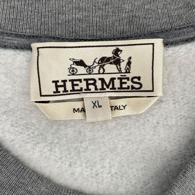 HERMES Leather Tape Pocket Sweatshirt in Gray - Men's XL