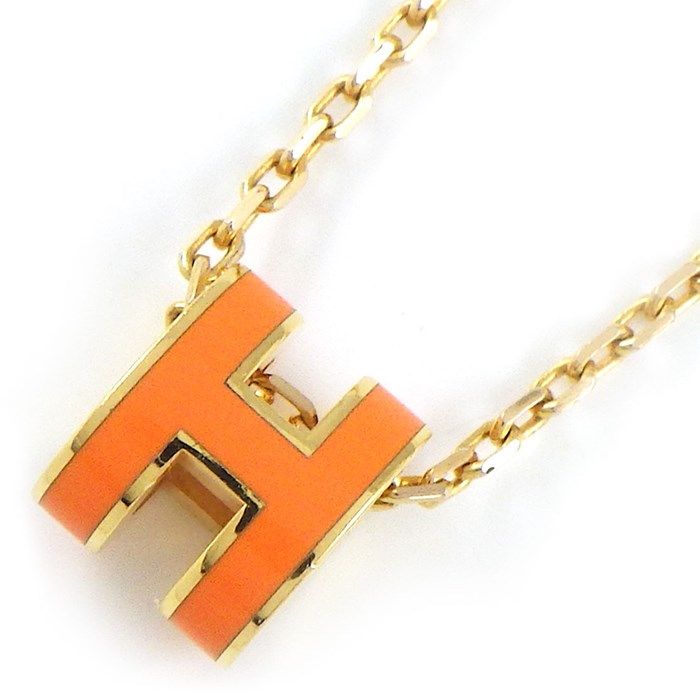 HERMES Mini Pop H Necklace in Orange Soie Lacquer - Exquisite Craftsmanship