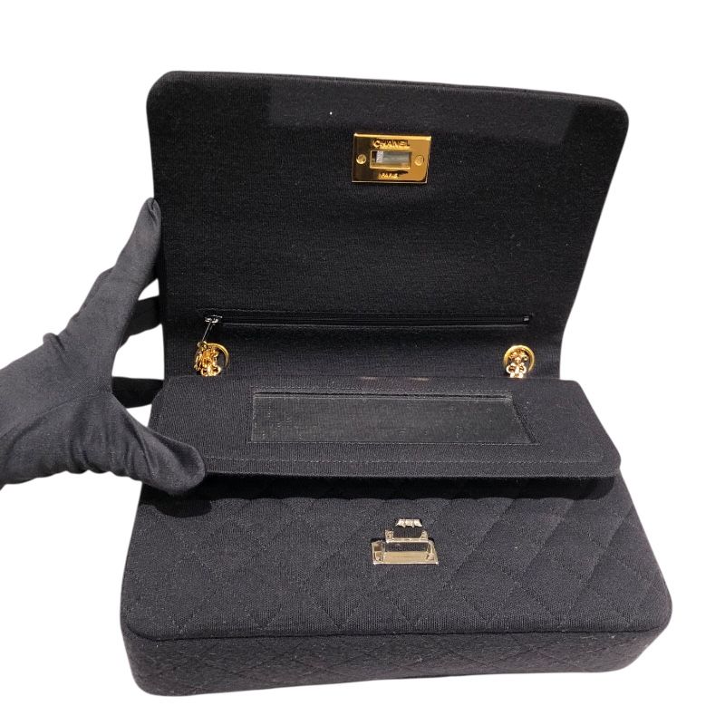 CHANEL 2.55 Matelassé Chain Shoulder Bag - Black with Gold Hardware