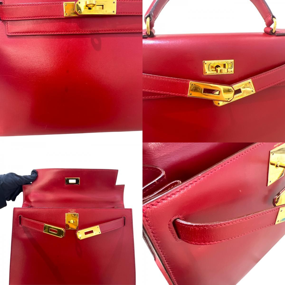 HERMES Kelly 28 Rouge Vif Handbag with Gold Hardware