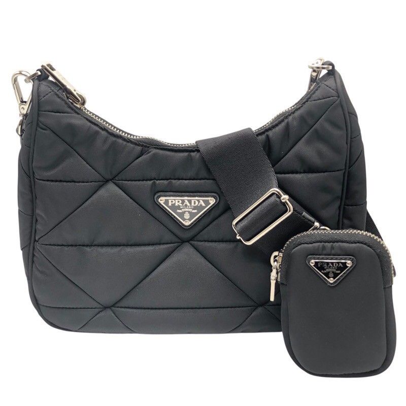 PRADA Padded Re-Nylon Shoulder Bag - Black & Silver Hardware
