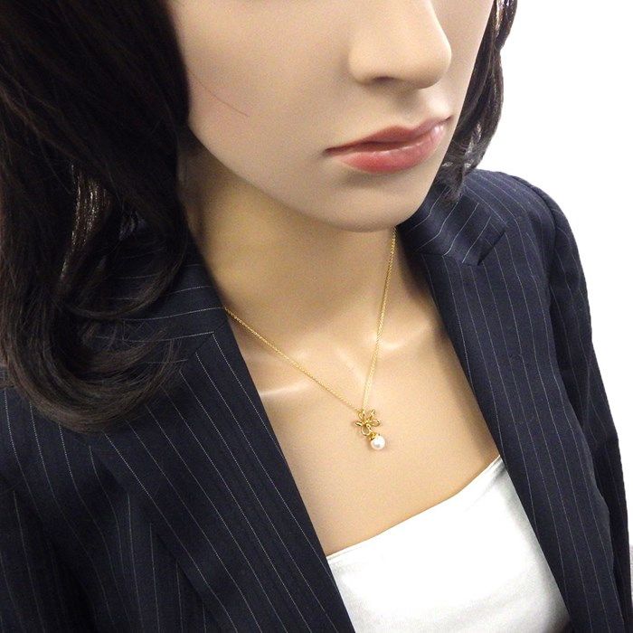 Tiffany & Co. Flower Motif Necklace with 7mm Pearl in K18YG