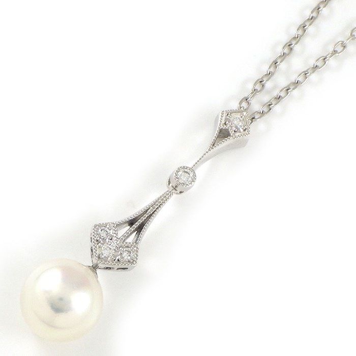 MIKIMOTO 7.6mm Pearl & Diamond Necklace in K18 White Gold