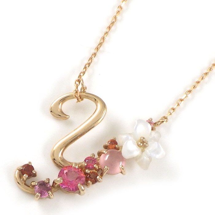 Samantha Tiara Flower Letters Initial Y Necklace in K18 Pink Gold
