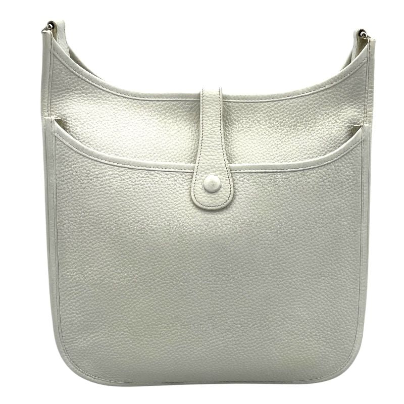HERMES Evelyne II GM White Togo Leather Shoulder Bag with Silver Hardware