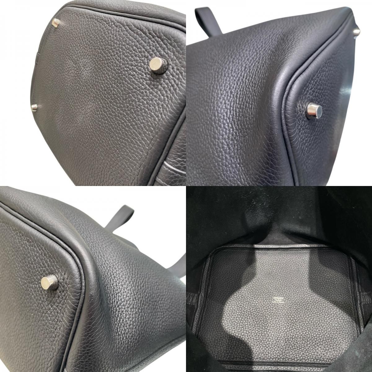 HERMES Picotin Lock MM Black Togo Leather Handbag with Silver Hardware