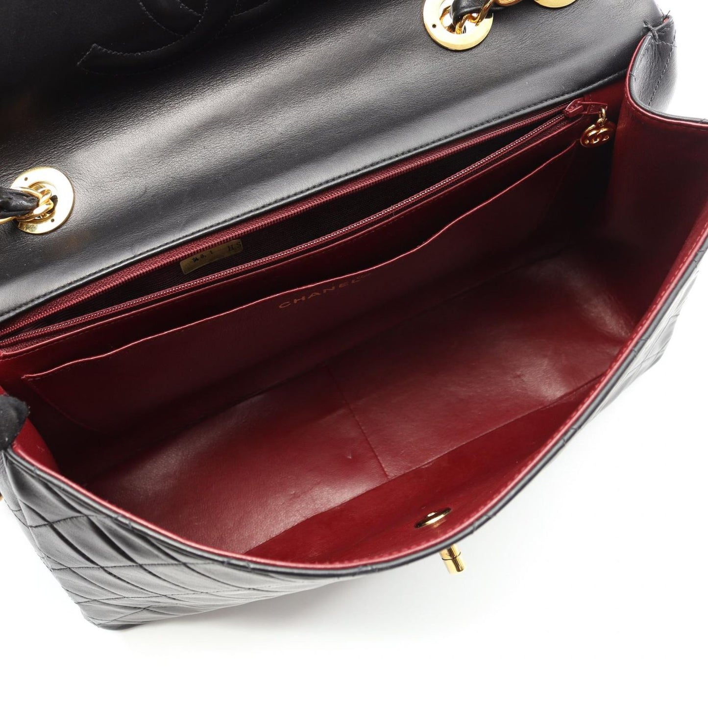 CHANEL De Camellia 34 Shoulder Bag in Black Lambskin