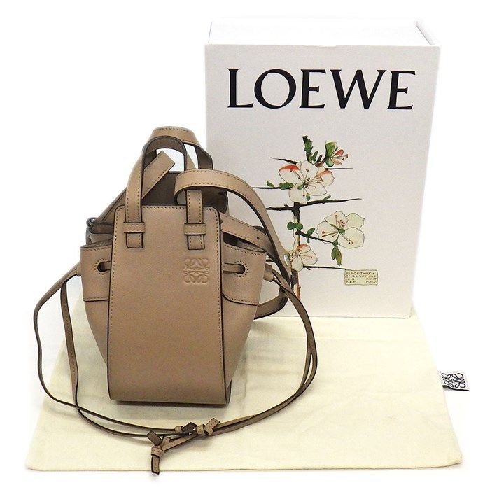 LOEWE Hammock Mini Drawstring Shoulder Bag in Greige Calfskin
