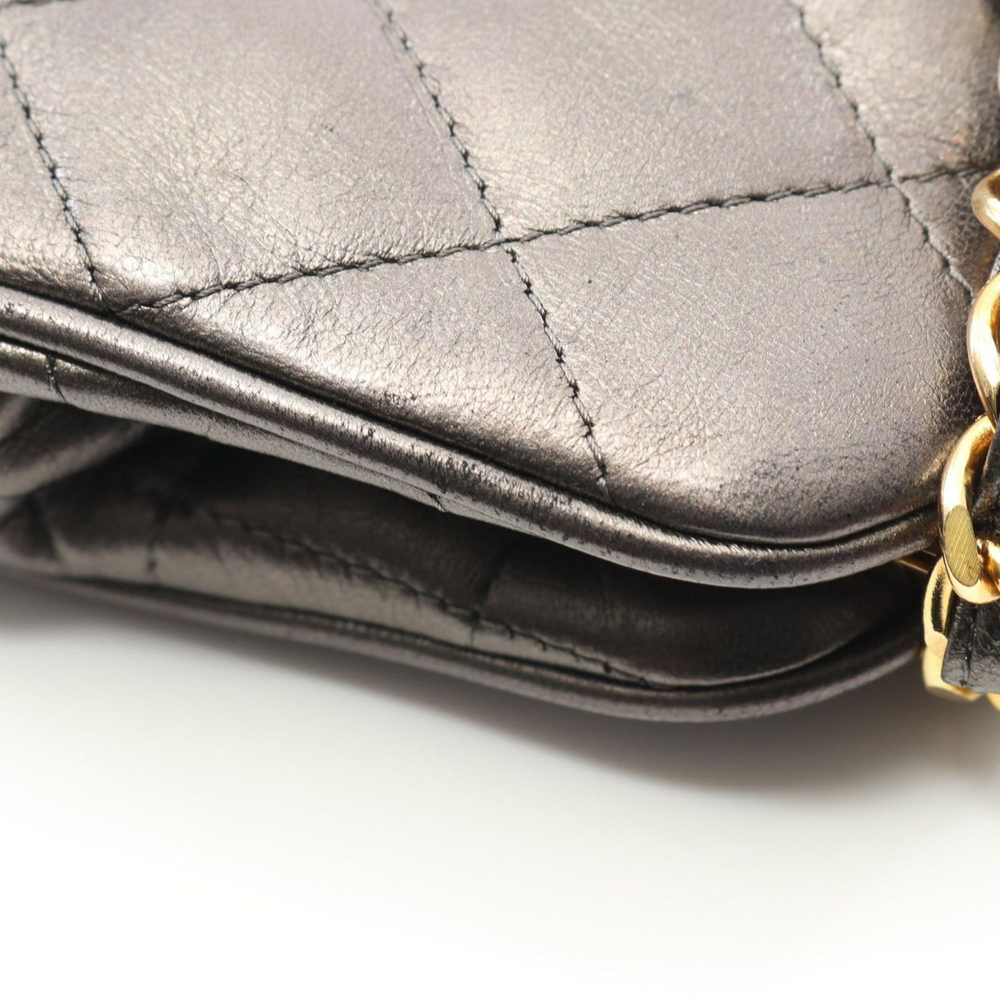 CHANEL Matelassé Silver Leather Mini Chain Shoulder Bag