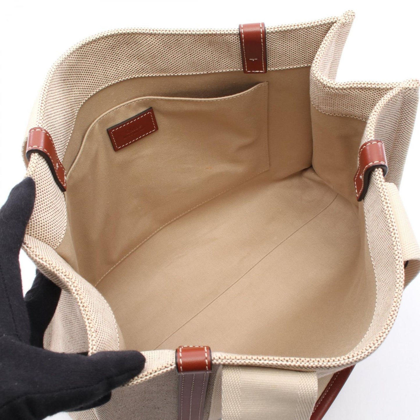 Chloe Woody Medium Tote Bag in Natural/Brown Canvas & Leather