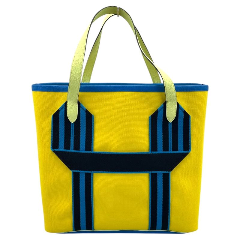 HERMES Puresangle Tote Bag in Lime Green & Blue - Exquisite Craftsmanship