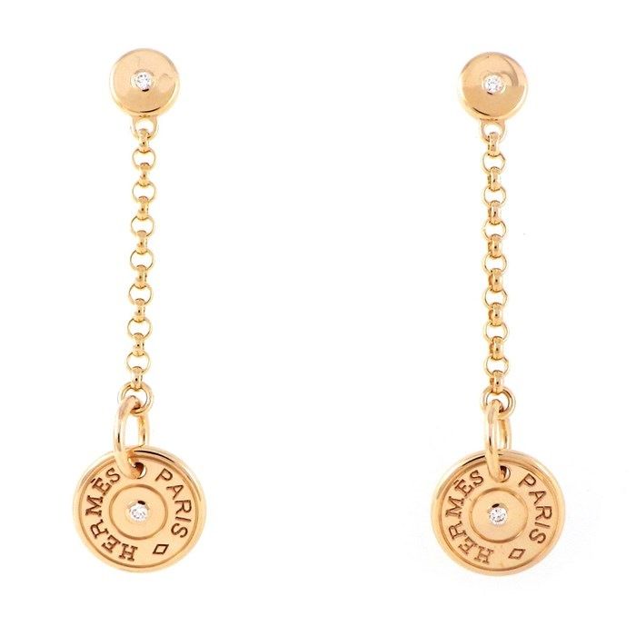 HERMES Gambard Swing Drop Earrings in K18 Pink Gold with Diamonds