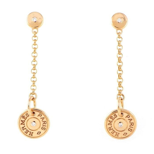 HERMES Gambard Swing Drop Earrings in K18 Pink Gold with Diamonds