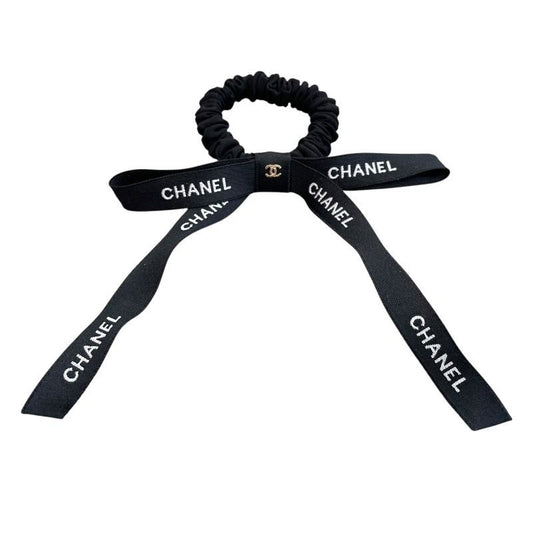 CHANEL Coco Mark Ribbon Chouchou - Black/White Silk Satin