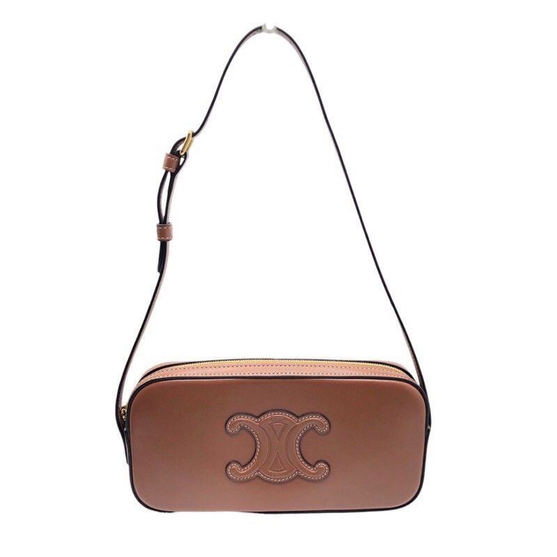 CELINE Quiltrionf Mini Camera Bag in Tan Smooth Calfskin