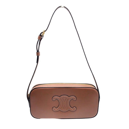CELINE Quiltrionf Mini Camera Bag in Tan Smooth Calfskin