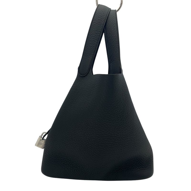 HERMES Picotin Lock MM Black Togo Leather Handbag with Silver Hardware