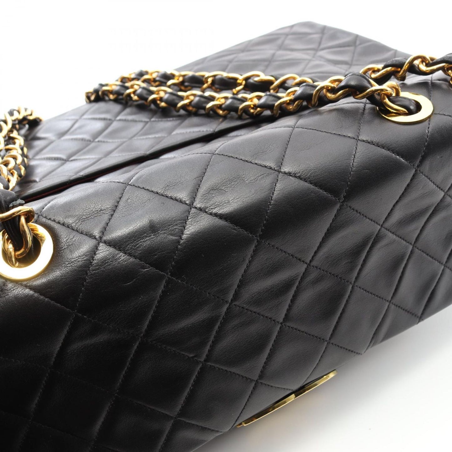 CHANEL De Camellia 34 Shoulder Bag in Black Lambskin