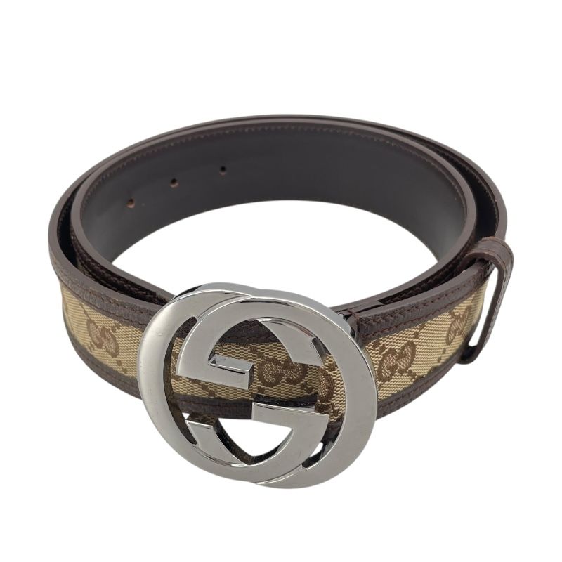 GUCCI Interlocking G Belt - Brown GG Canvas - Unisex - 80cm
