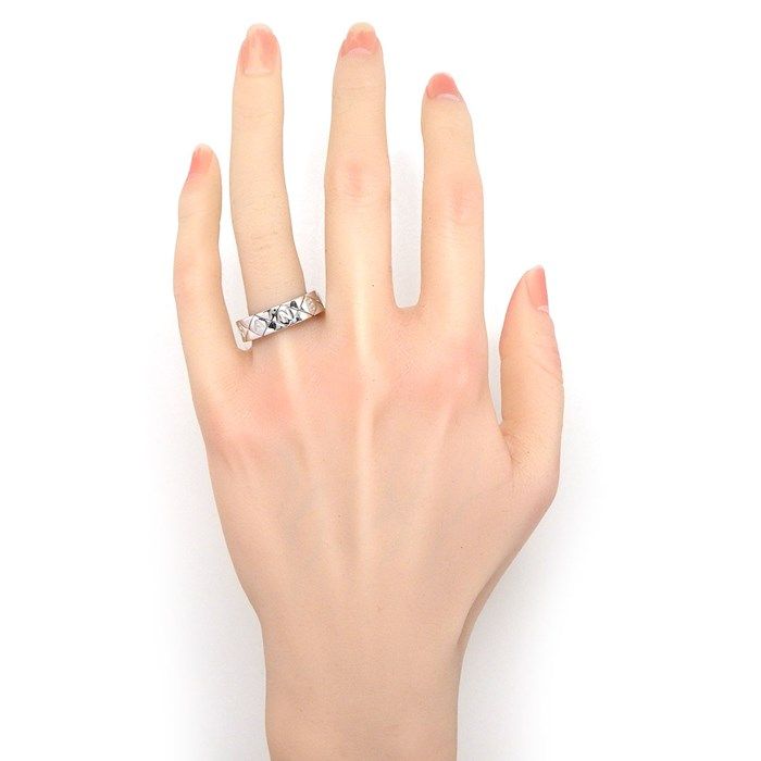 Chanel Matelassé Quilted Logo Ring in K18 White Gold - Size 15