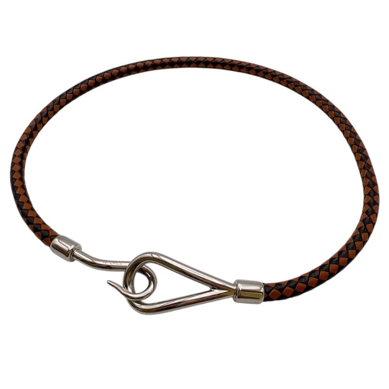 HERMES Jumbo Choker/Bracelet in Brown Leather with Silver Hardware