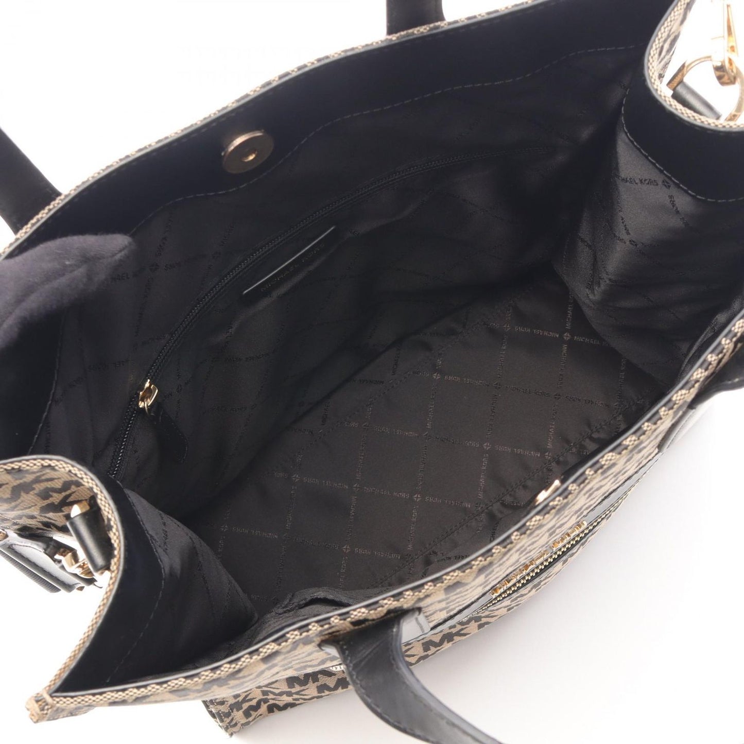 Michael Kors Beige & Black Canvas Leather Tote Bag - Timeless Elegance