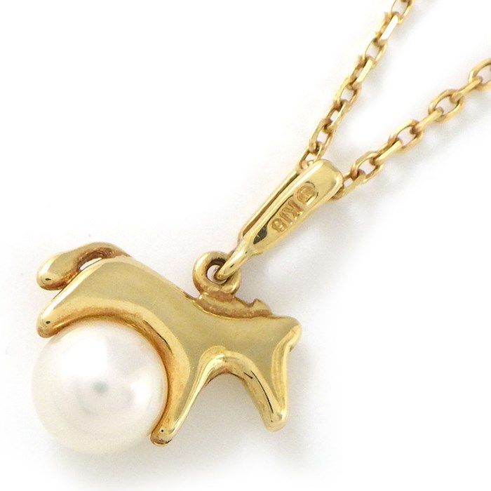 MIKIMOTO Horse Motif Necklace with 5mm Pearl in K18 Yellow Gold