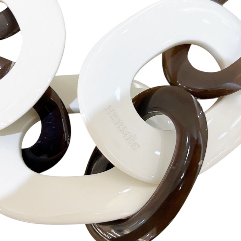 HERMES Caranba Necklace in White & Brown Lacquered Buffalo Horn