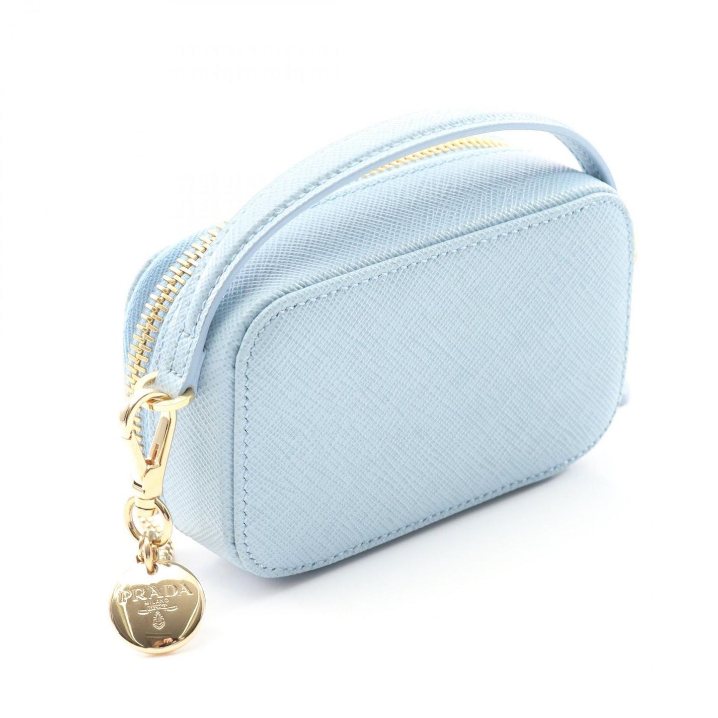 PRADA Saffiano Triangle Mini Pouch Shoulder Bag - Light Blue