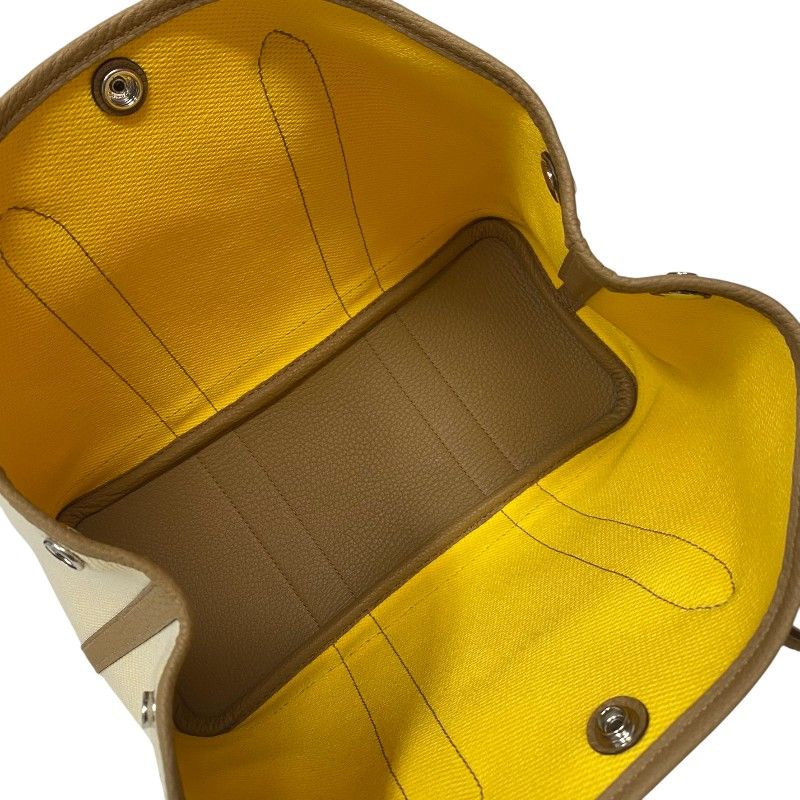 HERMES Garden Party TPM Handbag in Cream & Beige with Silver Hardware